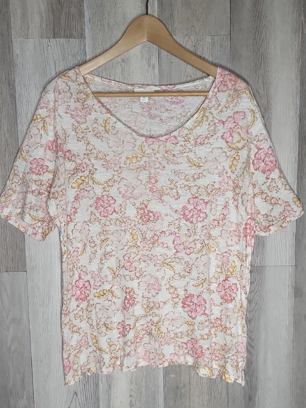 J Jill Love‎ Linen Floral Blouse Top 100% Linen Lightweight Summer Spring Large